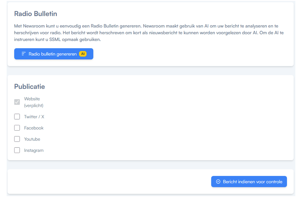 Newsroom: kanalen kiezen en indienen voor controle
